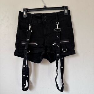 Black High-Waist Utility Shorts with Removable Strap Details